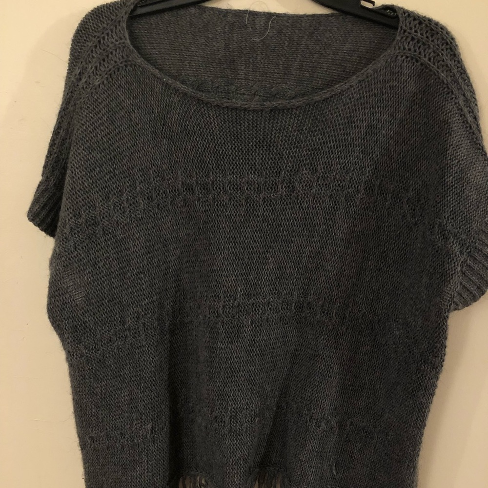 Fringed Gray Poncho